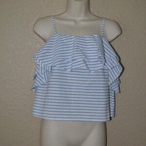 NWT Sz M Line+Dot Blue White Stripe Spaghetti Strap Crop Blouse Top